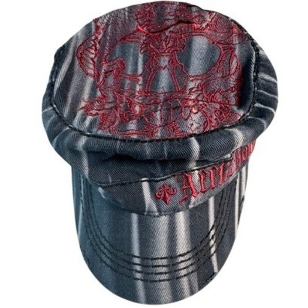 VTG Affliction Newsboy Cap Hat 7 1/2 Pinstripe Red Embroidered Grunge Y2K Cadet